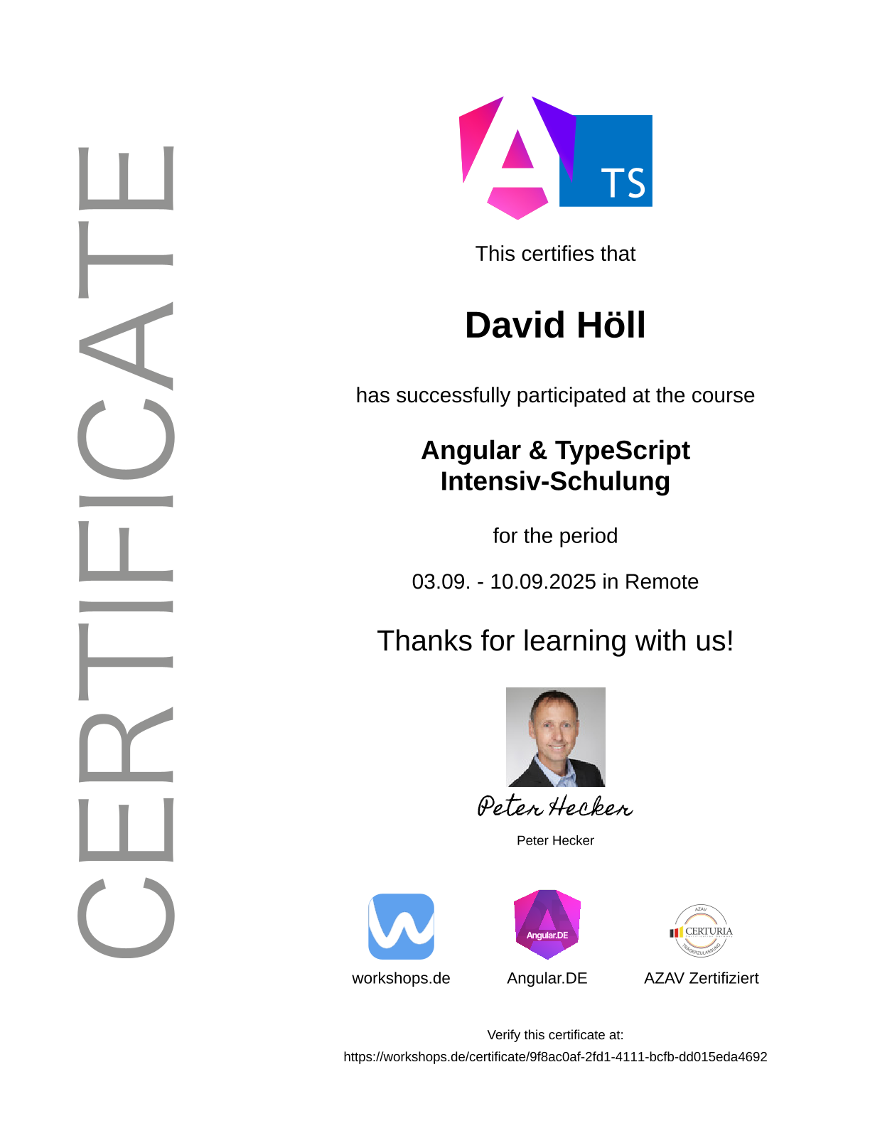 Badge: Angular & TypeScript Intensiv-Schulung